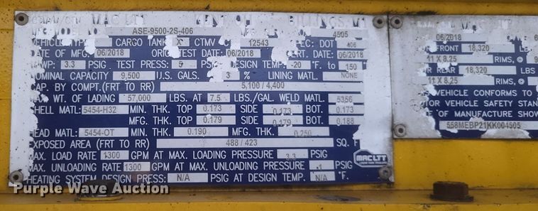 image for item DQ3687 2019 MACLTT ASE-9500-2S-406 tank trailer