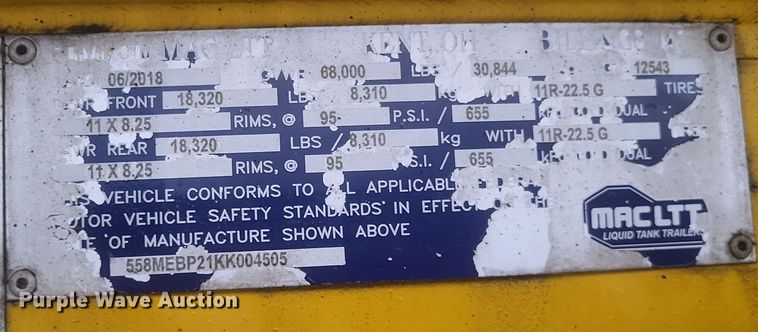 image for item DQ3687 2019 MACLTT ASE-9500-2S-406 tank trailer