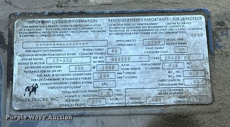 image for item DX3774 1996 Mack RD600 dump truck