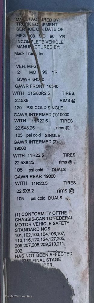 image for item DX3774 1996 Mack RD600 dump truck