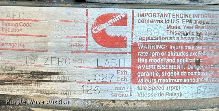 image for item DX3775 1989 Ford LT9000 truck cab and chassis