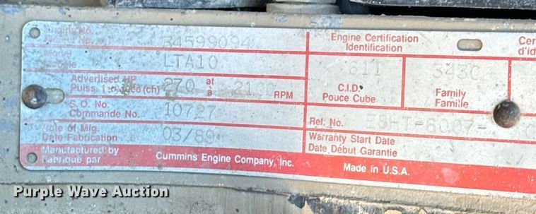 image for item DX3782 1987 Ford U90 dump truck