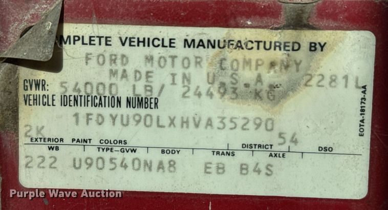 image for item DX3782 1987 Ford U90 dump truck