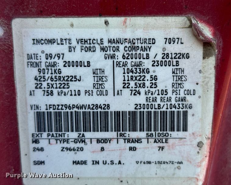 image for item DX3783 1998 Ford Z96 ready mix truck