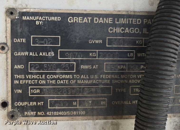 image for item EE7905 2003 Great Dane dry van trailer