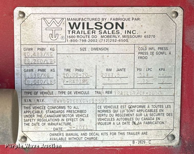 image for item EG7879 2012 Wilson CF1080 flatbed trailer