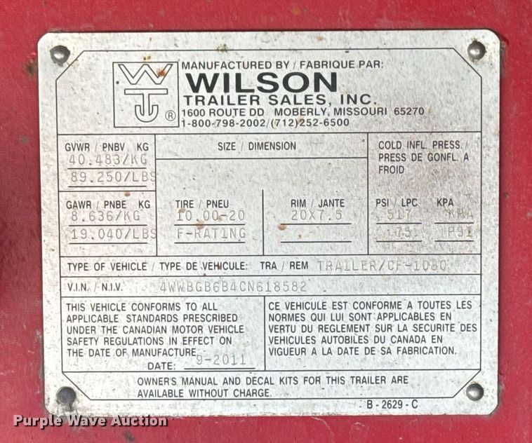 image for item EG7880 2012 Wilson CF1080 flatbed trailer