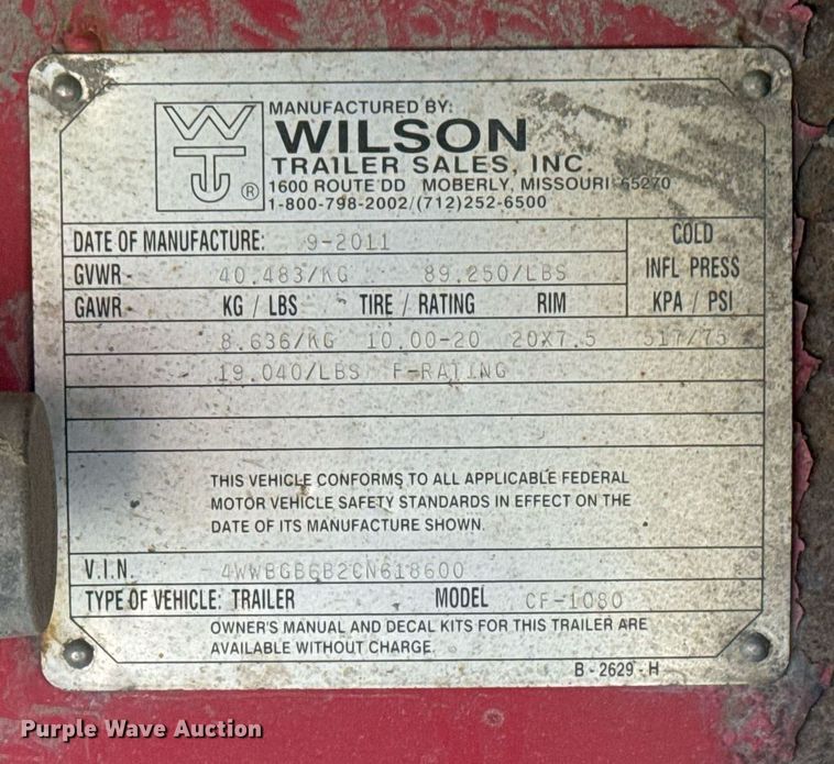 image for item EG7883 2012 Wilson CF1080 flatbed trailer