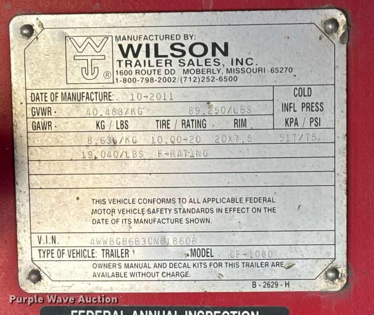 image for item EG7884 2012 Wilson CF1080 flatbed trailer