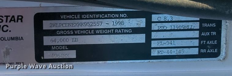 image for item EQ2394 1998 Western Star 4900 truck cab and chassis