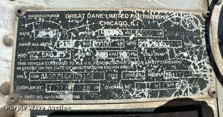 image for item ER8159 2004 Great Dane 7811TZ-1A refrigerated van trailer