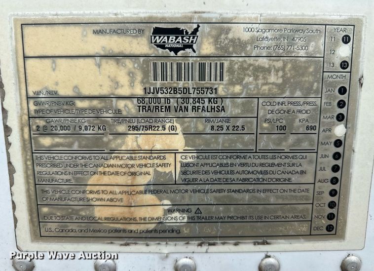 image for item ER8226 2013 Wabash Rfalhsa refrigerated van trailer