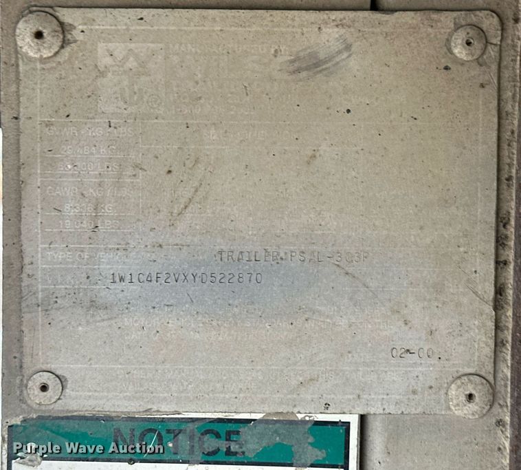 image for item ER8324 2000 Wilson PSAL-303P livestock trailer