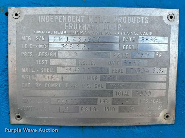 image for item ER8355 1968 Fruehauf tank trailer