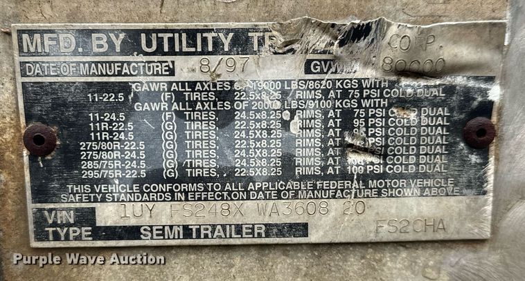 image for item MS9959 1998 Utility Trailer Mfg. FS2CHA flatbed trailer