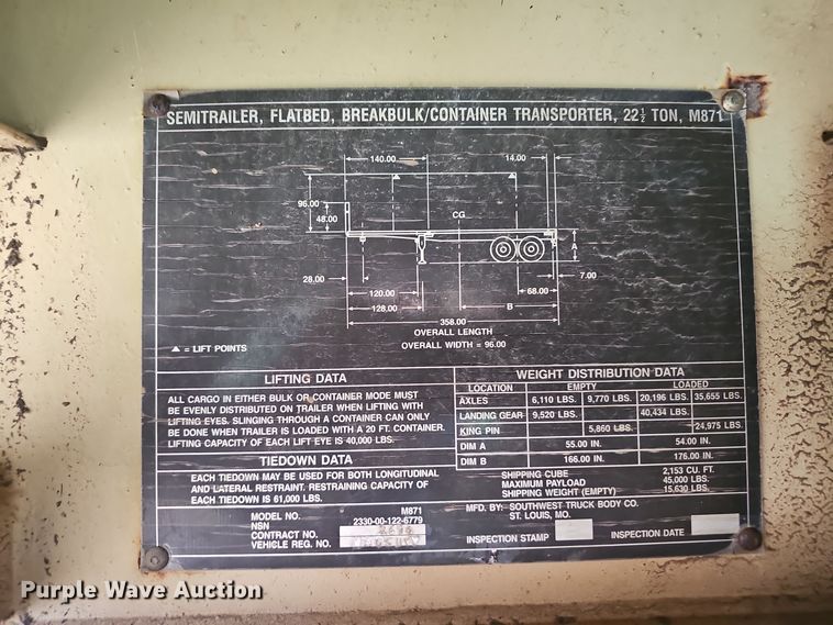 image for item OC9114 1979 Southwest Truck Body Co. M871 flatbed trailer