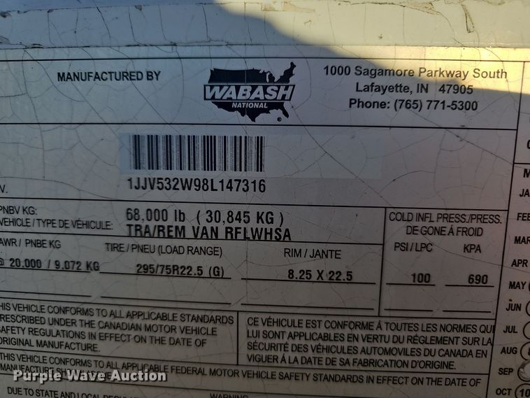 image for item OJ9102 2008 Wabash Reefer Trailer refrigerated van trailer