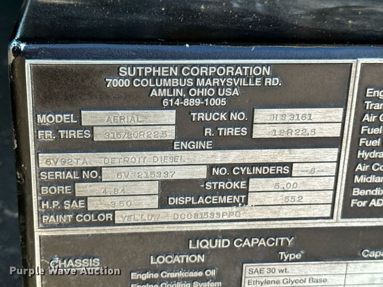 image for item DO0465 1997 Sutphen ladder fire truck