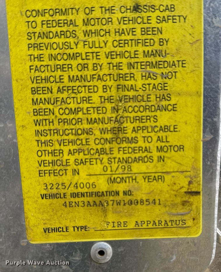 image for item DO7648 1998 Emergency One pumper fire truck