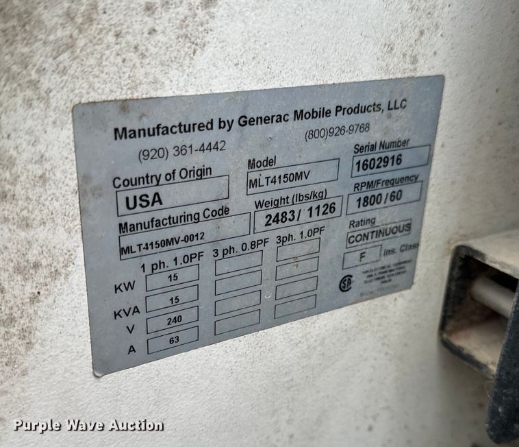 image for item DP6675 Generac Magnum MLT4150MV light plant