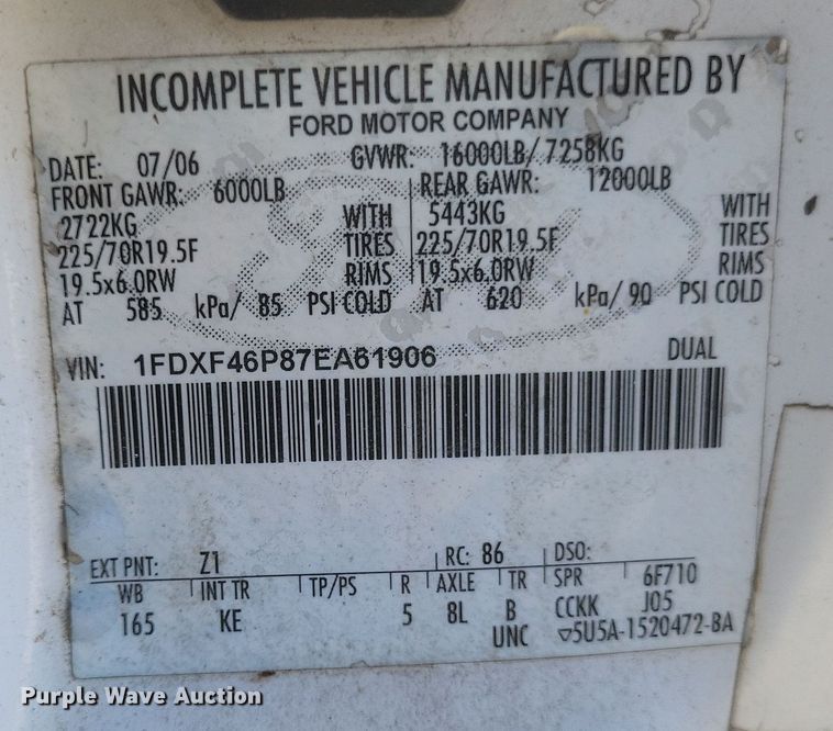 image for item DQ3794 2007 Ford F450 Super Duty XL utility / service truck