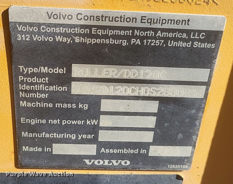 image for item DQ3796 2017 Volvo DD120C double drum vibratory roller