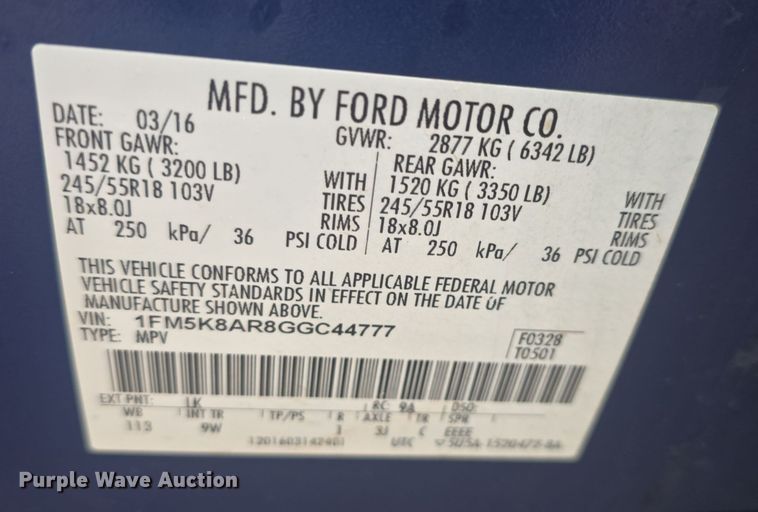 image for item DQ5305 2016 Ford Explorer Police Interceptor SUV