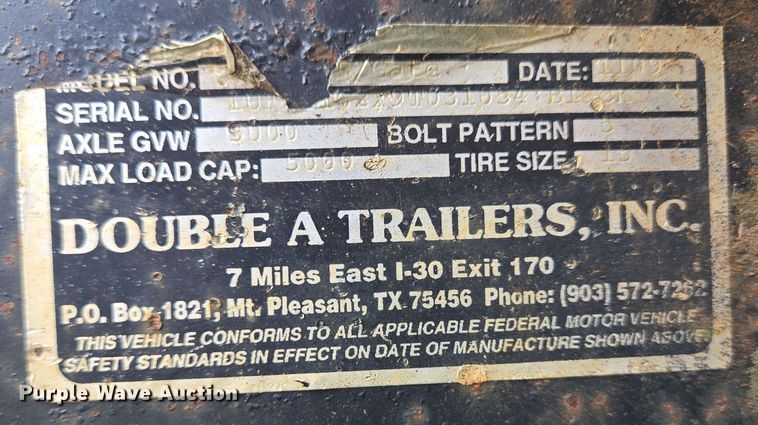 image for item DT5344 2009 Double A Trailers utility trailer