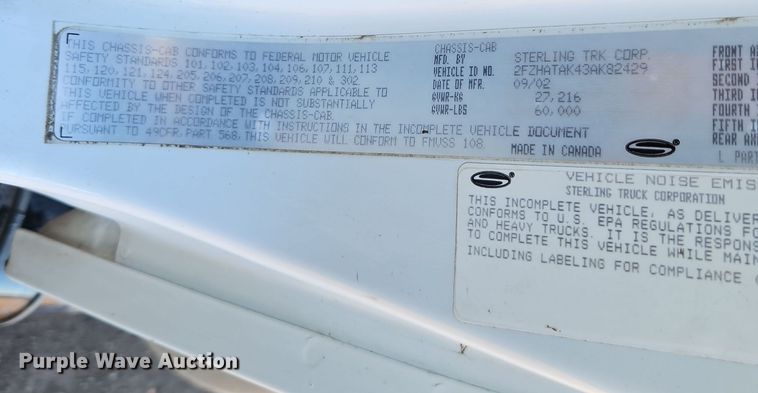 image for item DT7557 2003 Sterling sewer jetter truck