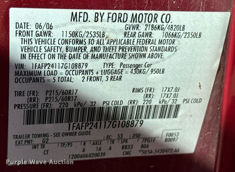 image for item DU9588 2007 Ford Five Hundred SEL 