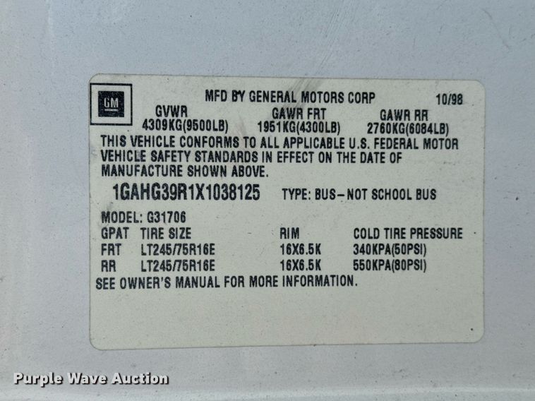 image for item DU9590 1999 Chevrolet Express 3500 van