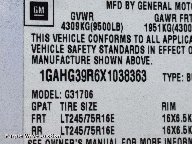 image for item DU9591 1999 Chevrolet Express 3500 van