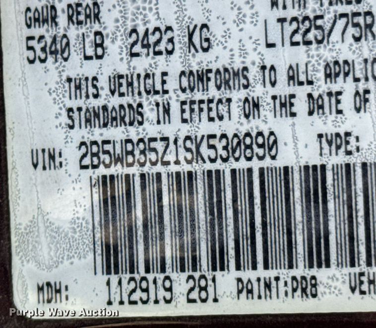 image for item DU9592 1995 Dodge Ram Wagon B3500 van