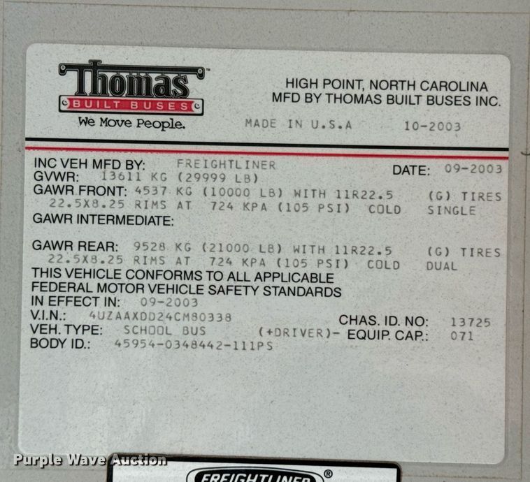 image for item DU9593 2004 Thomas school bus