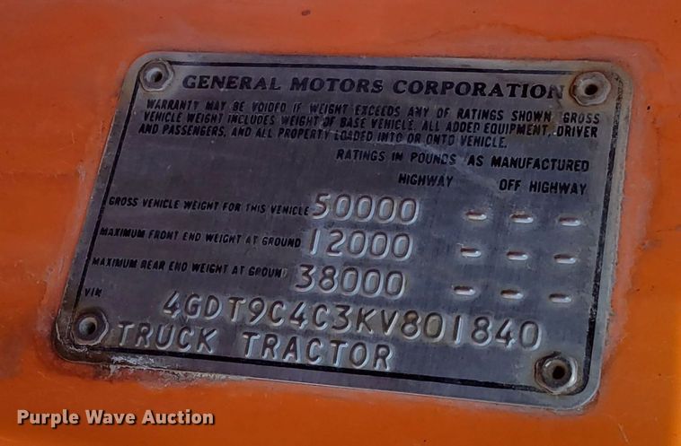 image for item DV6599 1989 GMC Brigadier dump truck