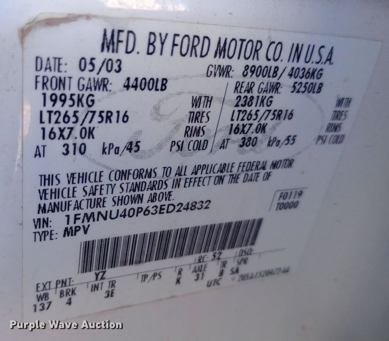 image for item DW0897 2003 Ford Excursion SUV