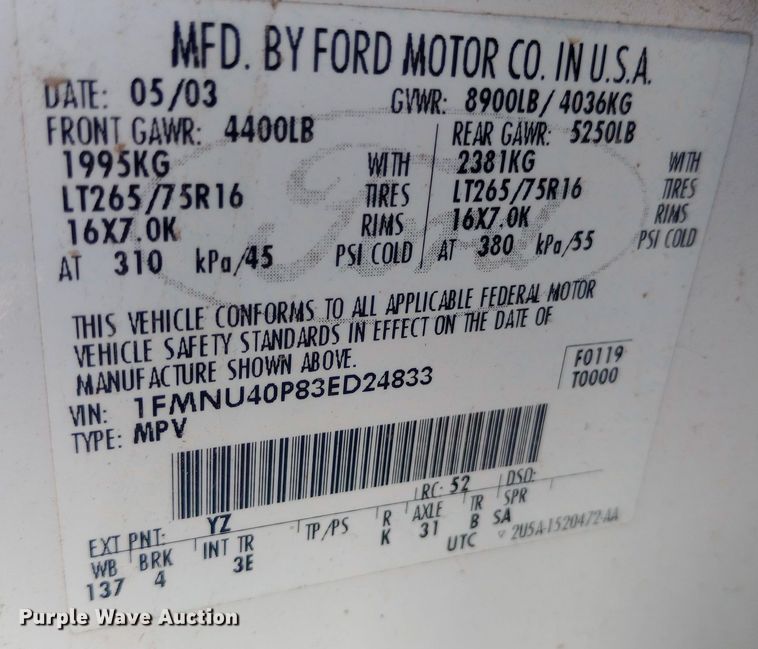 image for item DW0900 2003 Ford  Excursion SUV