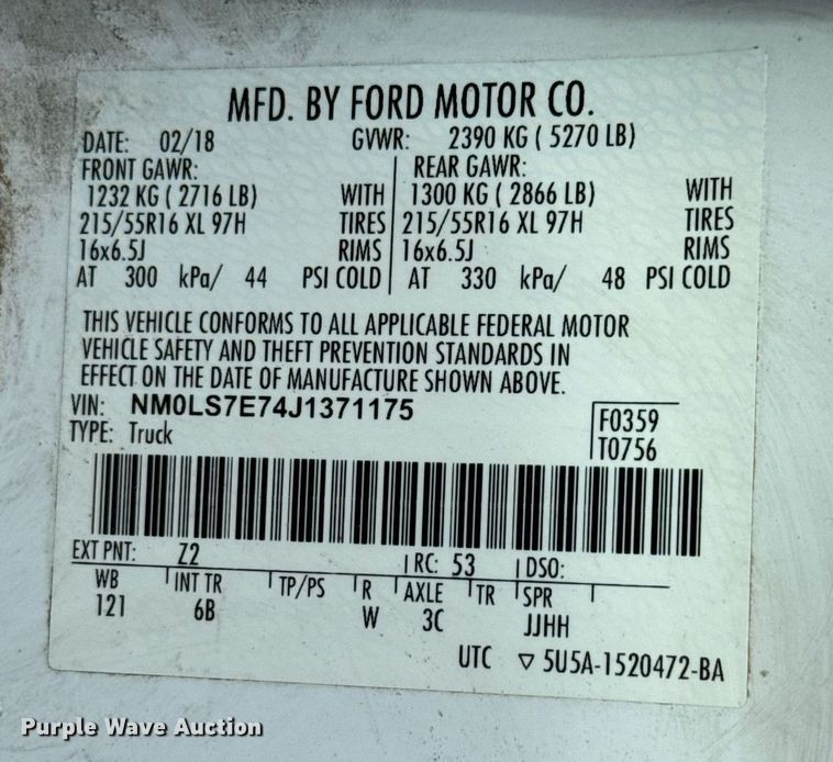 image for item DX3768 2018 Ford Transit Connect van