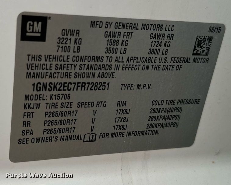 image for item EG6979 2015 Chevrolet Tahoe Police SUV