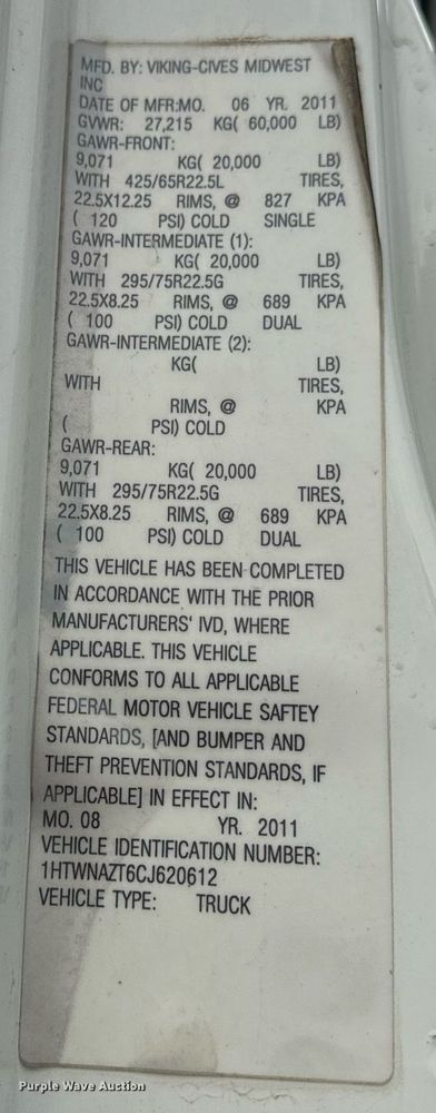 image for item EH7314 2012 International  WorkStar 7500 dump truck