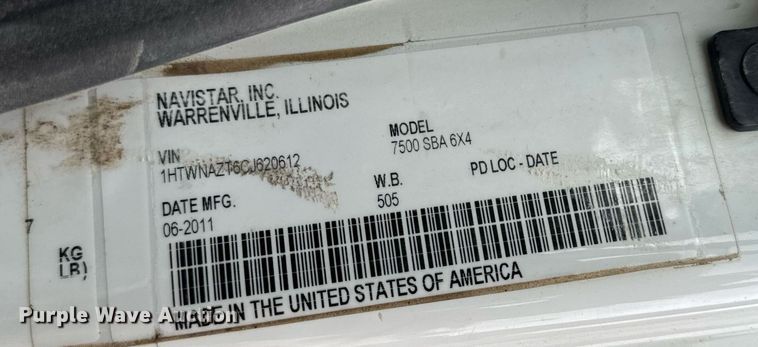 image for item EH7314 2012 International  WorkStar 7500 dump truck