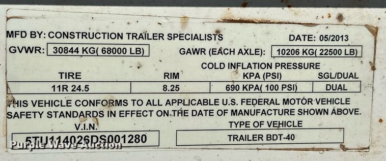 image for item EJ5141 2013 Construction Specialist Trailers BDT-40 bottom dump trailer