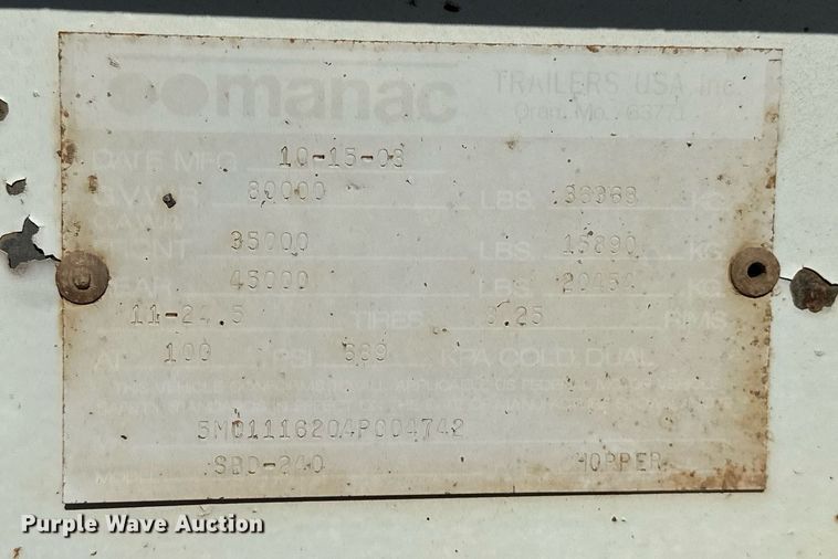 image for item EJ5142 2004 CPS SBD240 bottom dump trailer