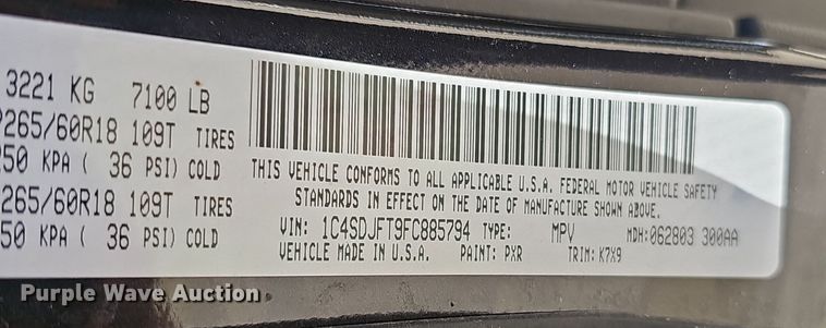 image for item EK0860 2015 Dodge  Durango SSV SUV