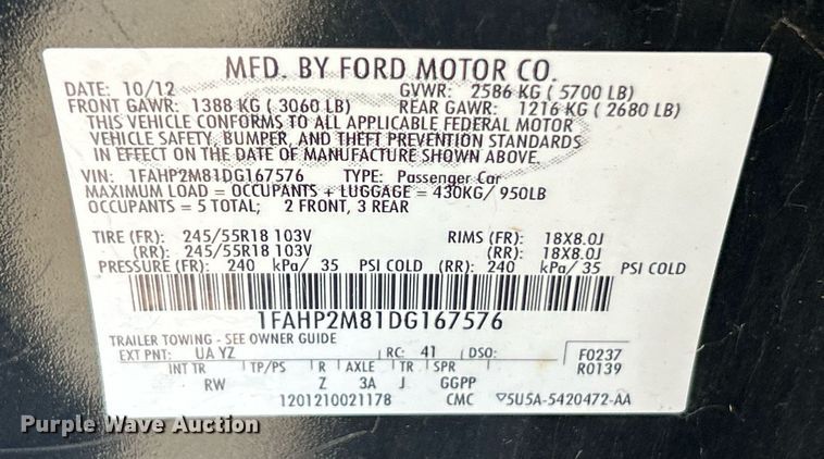 image for item EK3698 2013 Ford Taurus Police Interceptor  