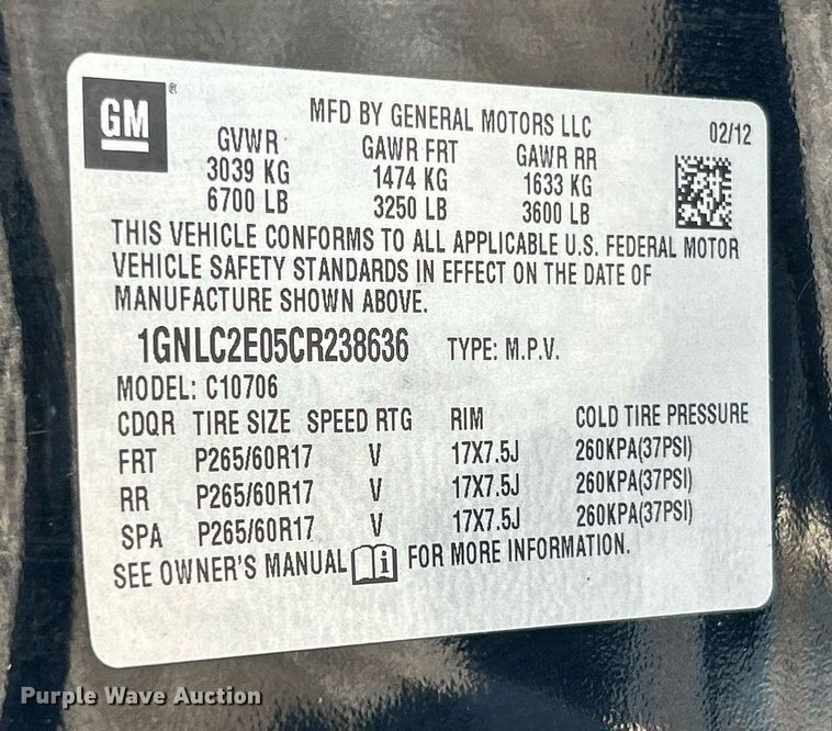 image for item EK3699 2012 Chevrolet Tahoe Police SUV