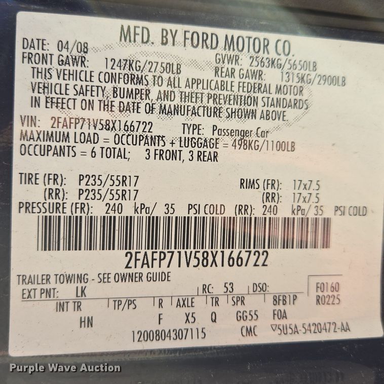 image for item EQ3605 2008 Ford Crown Victoria Police Interceptor  