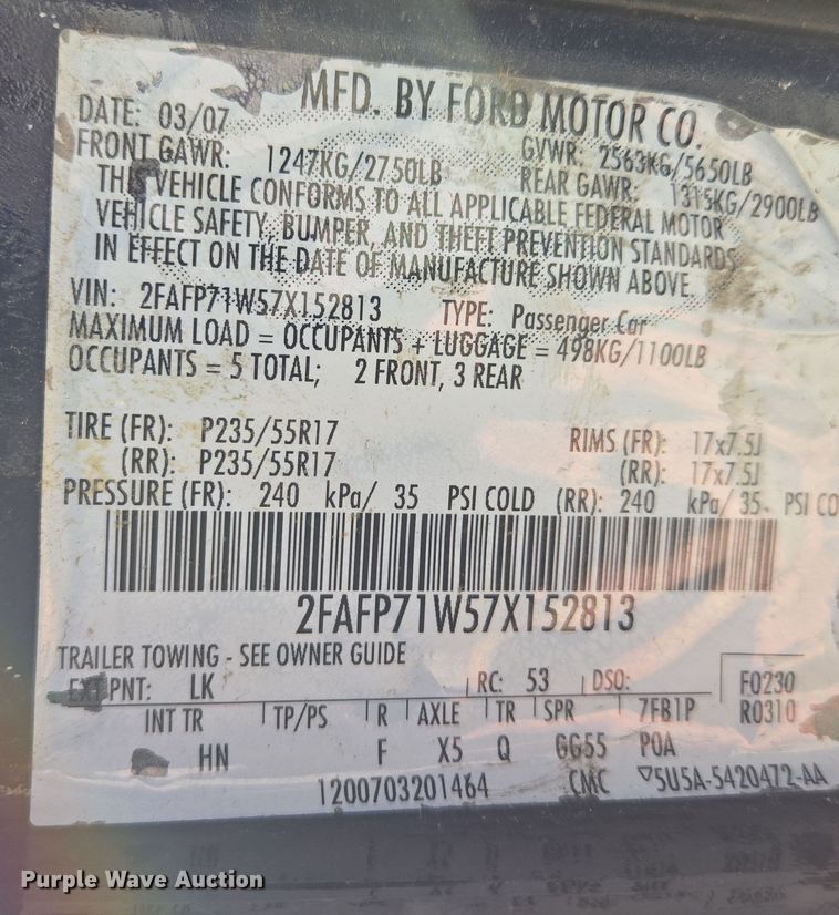 image for item EQ3608 2007 Ford Crown Victoria Police Interceptor 