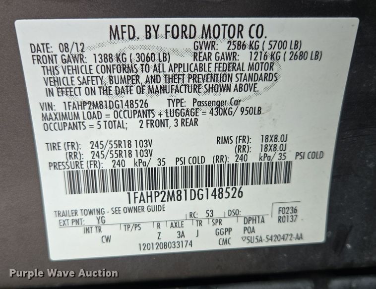 image for item EQ3630 2013 Ford  Taurus Police Interceptor 