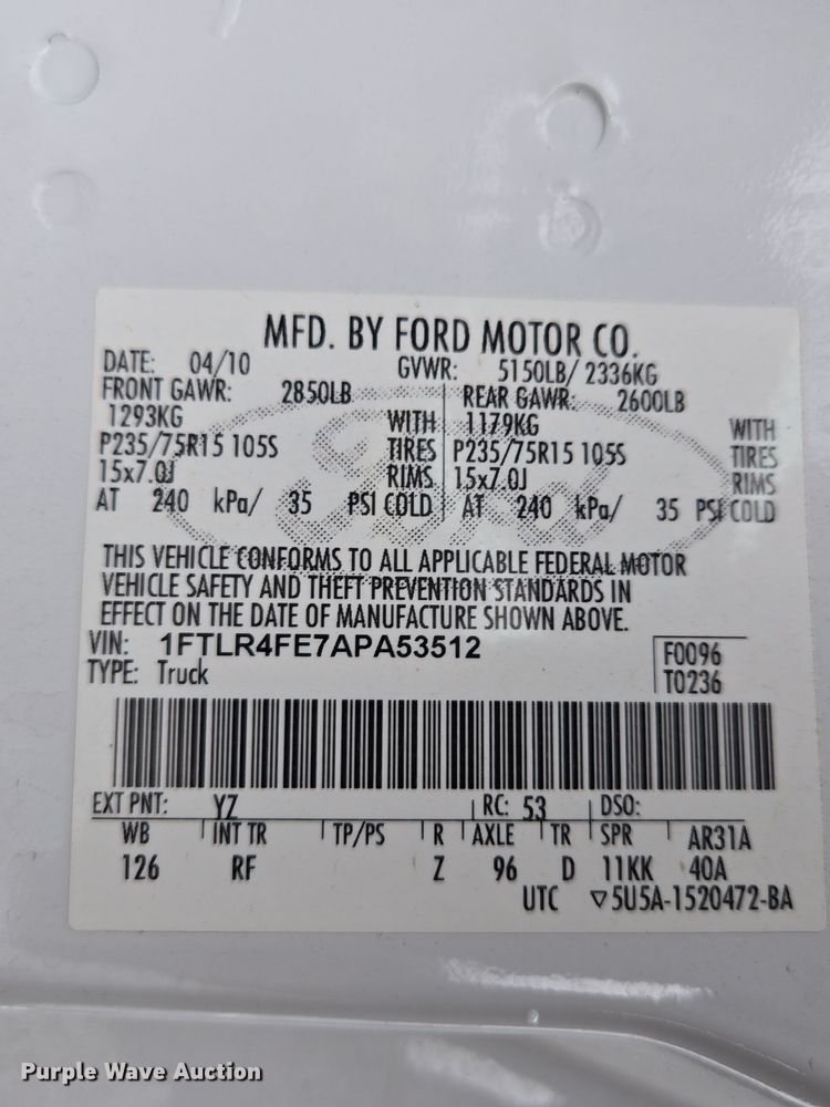 image for item EQ3634 2010 Ford  Ranger  SuperCab pickup truck